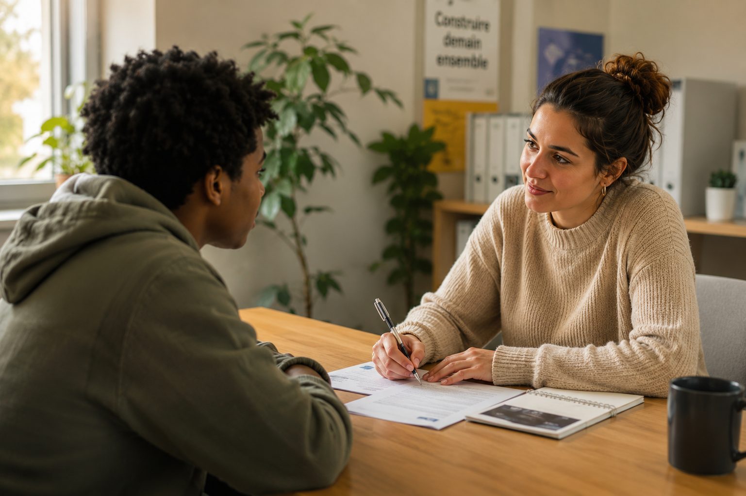Entretien d'accompagnement entre un bénéficiaire et une professionnelle de Graine d'Iris
